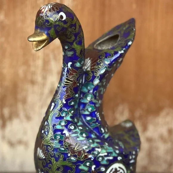 Vintage Cloisonné Duck Vase Figurine – 8” Tall – Multi-Purpose - Picture 2 of 7